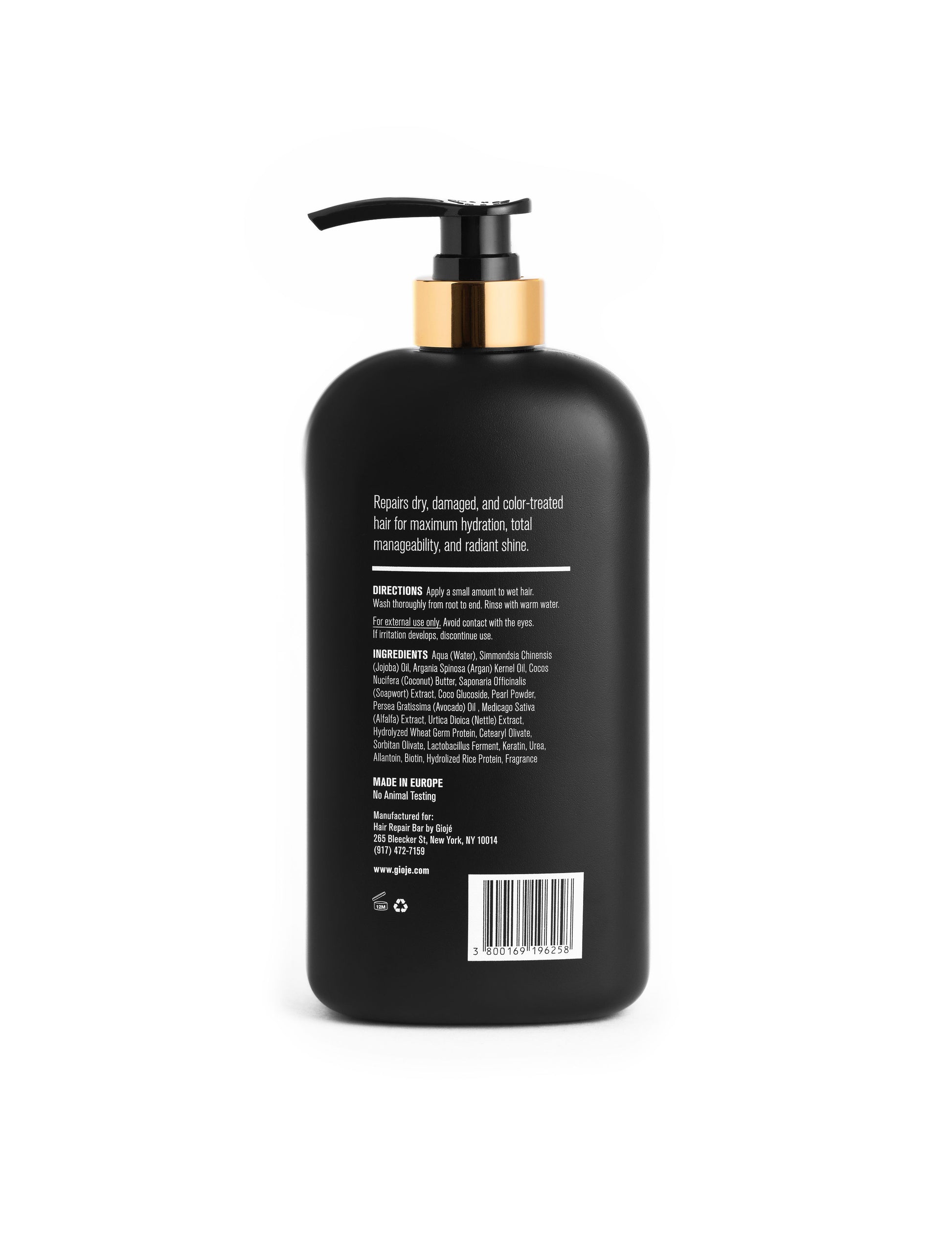 Black bottle with pump on a white background